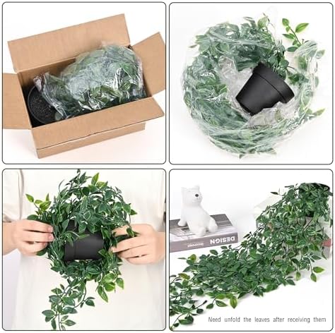 2Pcs Fake Hanging Plants with Pot Eucalyptus Leaves Fake Vines, alternate view 5