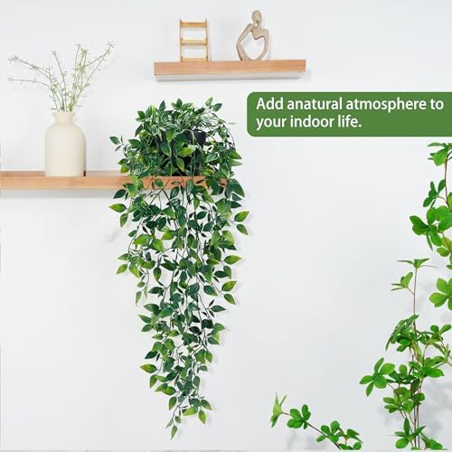 2Pcs Fake Hanging Plants with Pot Eucalyptus Leaves Fake Vines, alternate view 6