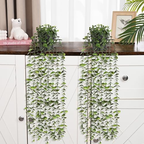 2Pcs Fake Hanging Plants with Pot, Potted Faux Eucalyptus, alternate view 2