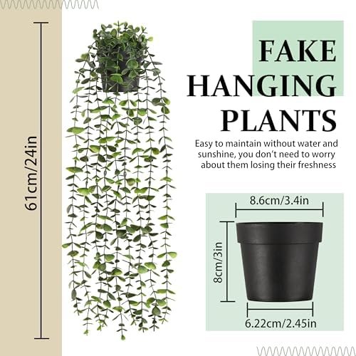 2Pcs Fake Hanging Plants with Pot, Potted Faux Eucalyptus, alternate view 3