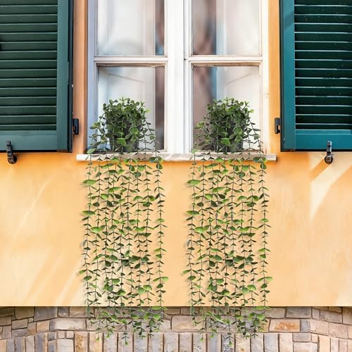 2Pcs Fake Hanging Plants with Pot, Potted Faux Eucalyptus, alternate view 6