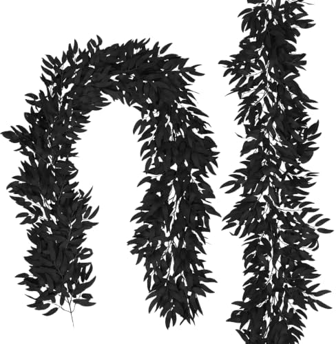 2Pcs Fake Willow Leave Vine 6Ft Full Black Silk Halloween Garland