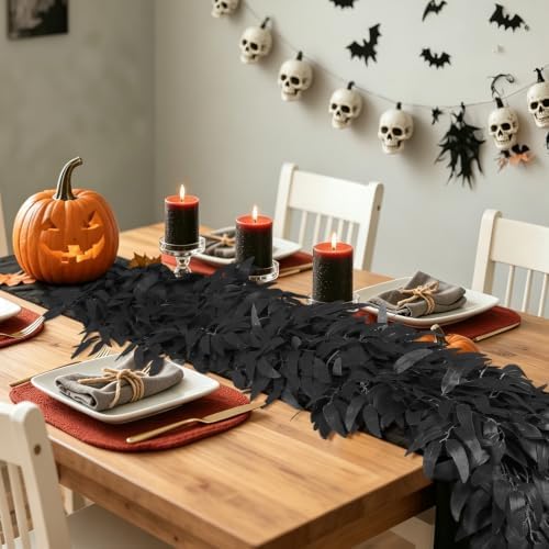 2Pcs Fake Willow Leave Vine 6Ft Full Black Silk Halloween Garland, alternate view 2