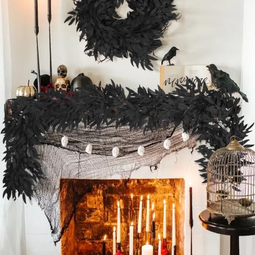 2Pcs Fake Willow Leave Vine 6Ft Full Black Silk Halloween Garland, alternate view 3