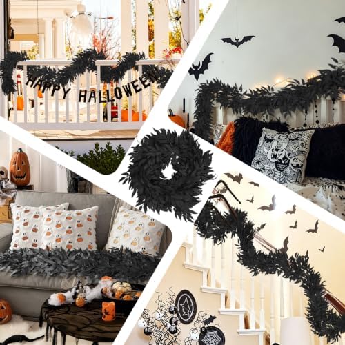 2Pcs Fake Willow Leave Vine 6Ft Full Black Silk Halloween Garland, alternate view 4