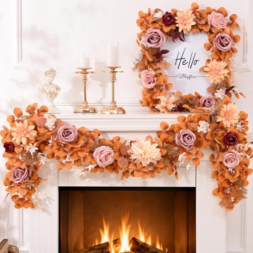 2Pcs Fall Garland, 11Ft Eucalyptus Garland with Flowers, alternate view 5