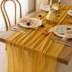 2Pcs Fall Golden Cheesecloth Table Runner 120 Inch Party Home Decorations, alternate view 2
