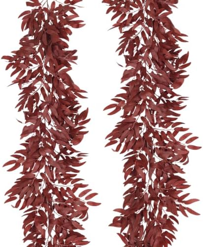 2Pcs Faux Willow Leaves Vine 6Ft Full Burgundy Fall Garland