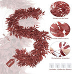 2Pcs Faux Willow Leaves Vine 6Ft Full Burgundy Fall Garland, alternate view 5