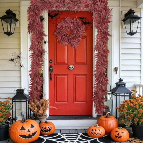 2Pcs Faux Willow Leaves Vine 6Ft Full Burgundy Fall Garland, alternate view 6