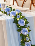 2Pcs Flower Garland with Lights, 13.2Ft Realistic Rose Floral Garland, Blue in Blue