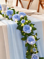 2Pcs Flower Garland with Lights, 13.2Ft Realistic Rose Floral Garland, Blue in Blue