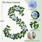 2Pcs Flower Garland with Lights, 13.2Ft Realistic Rose Floral Garland, Blue in Blue, alternate view 3