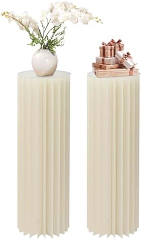 2PCS Foldable Cardboard Centerpiece Display, 39in Height Cylinder Flowers Stand, 110lbs Reusable Cardboard