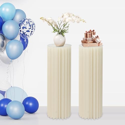 2PCS Foldable Cardboard Centerpiece Display, 39in Height Cylinder Flowers Stand, 110lbs Reusable Cardboard, alternate view 2
