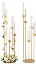 2PCS Gold 5 Arm Candle Holder Floor Candelabra with Acrylic Lampshade in Gold