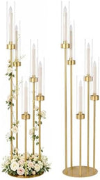 2PCS Gold 5 Arm Candle Holder Floor Candelabra with Acrylic Lampshade in Gold
