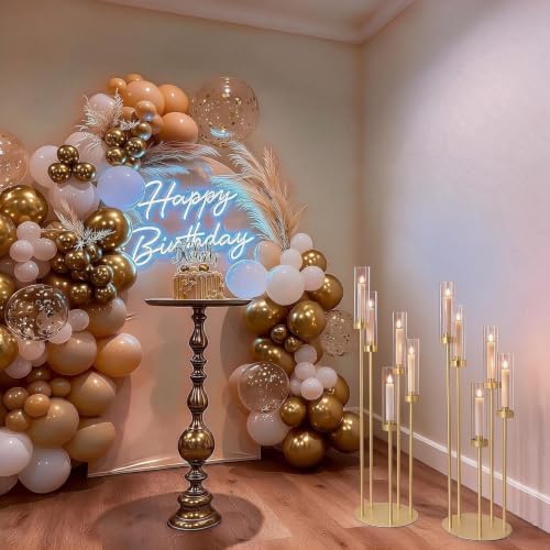 2PCS Gold 5 Arm Candle Holder Floor Candelabra with Acrylic Lampshade in Gold, alternate view 6