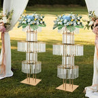 2PCS Gold Crystal Vase for Wedding Centerpieces 43.3" Tall in Gold, 2pcs, Square Base