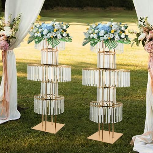 2PCS Gold Crystal Vase for Wedding Centerpieces 43.3" Tall in Gold, 2pcs, Square Base