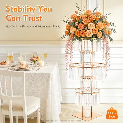 2PCS Gold Crystal Vase for Wedding Centerpieces 43.3" Tall in Gold, 2pcs, Square Base, alternate view 4