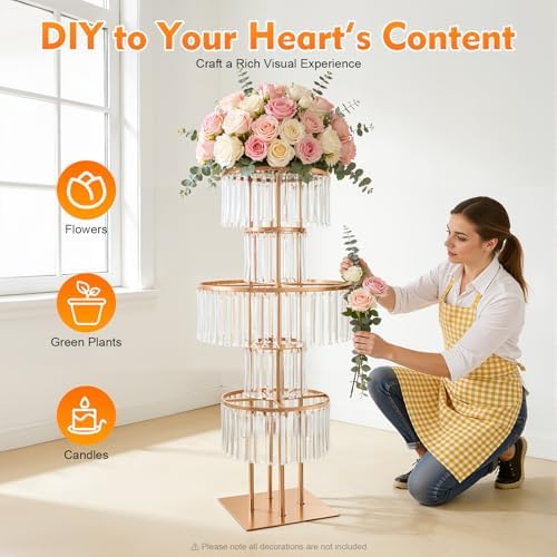 2PCS Gold Crystal Vase for Wedding Centerpieces 43.3" Tall in Gold, 2pcs, Square Base, alternate view 5