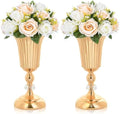2PCS Gold Metal Wedding Flower Trumpet Stripe Vases Crystal Table Centerpieces for Artificial Flower