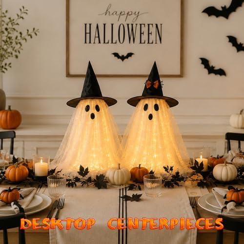 2pcs Halloween Decorations Indoor, Ghost Decor with String Lights Remote Control, Halloween Party Decorations, alternate view