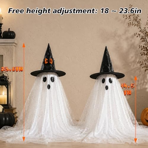 2pcs Halloween Decorations Indoor, Ghost Decor with String Lights Remote Control, Halloween Party Decorations, alternate view