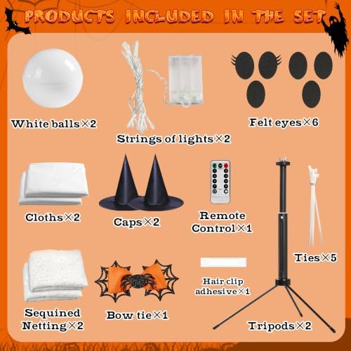 2pcs Halloween Decorations Indoor, Ghost Decor with String Lights Remote Control, Halloween Party Decorations, alternate view