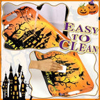 2Pcs Halloween Serving Trays 16.1 X 11.1 Inch Large Melamine Platters with Handles, Orange Purple Castle Pumpkin, alternate