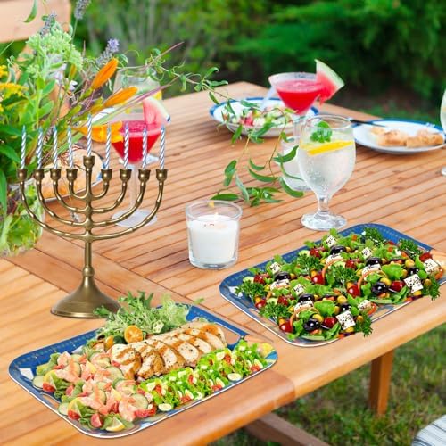 2Pcs Happy Hanukkah Serving Trays with Handles 16 x 11 Inch Large Melamine Tray Rectangular Jewish Chanukah, alternate view 2