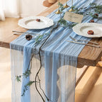 2Pcs Light Blue Cheesecloth Table Runner 120 Inches for Party Home Decor