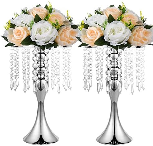2Pcs Metal Flower Stands - 12.99in Silver Vase for Centerpieces in Silver
