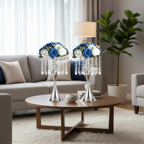 2Pcs Metal Flower Stands - 12.99in Silver Vase for Centerpieces in Silver, alternate view 5