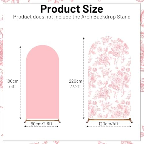 2PCS Pink Floral Arch Backdrop Cover, 6ft and 7.2ft Pink Stretchy Arch Background Cover for Wedding Birthday Tea, alternate