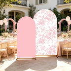 2PCS Pink Floral Arch Backdrop Cover, 6ft and 7.2ft Pink Stretchy Arch Background Cover for Wedding Birthday Tea, alternate