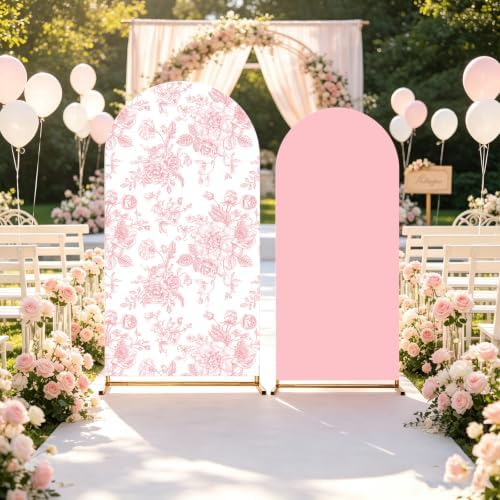 2PCS Pink Floral Arch Backdrop Cover, 6ft and 7.2ft Pink Stretchy Arch Background Cover for Wedding Birthday Tea, alternate