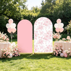 2PCS Pink Floral Arch Backdrop Cover, 6ft and 7.2ft Pink Stretchy Arch Background Cover for Wedding Birthday Tea, alternate