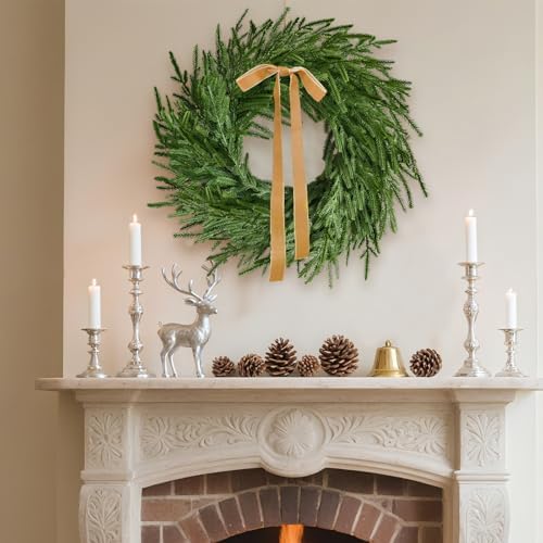 2Pcs Real Touch Norfolk Pine Wreath 24Inch Christmas Wreaths for Front Door, alternate view 4