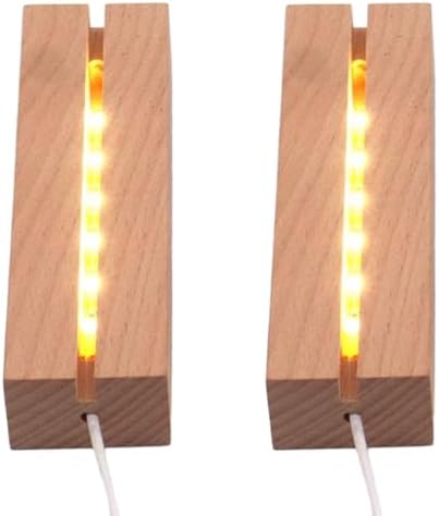 2Pcs Rectangle Wood LED Light Stand Display Base for Plexiglass Crystal Art