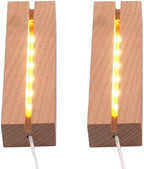 2Pcs Rectangle Wood LED Light Stand Display Base for Plexiglass Crystal Art