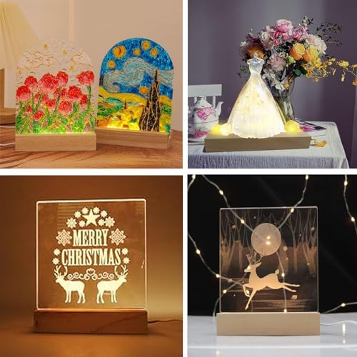 2Pcs Rectangle Wood LED Light Stand Display Base for Plexiglass Crystal Art, alternate view 4