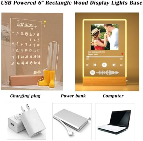 2Pcs Rectangle Wood LED Light Stand Display Base for Plexiglass Crystal Art, alternate view 6