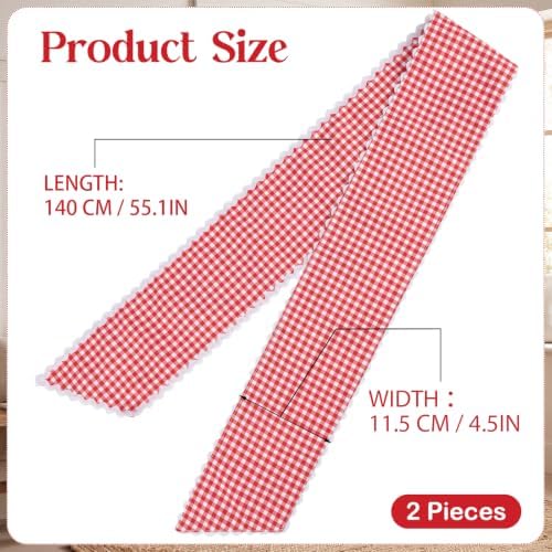 2Pcs Red White Gingham Wreath Sash Ties, 4.5"*55.1", alternate view 2