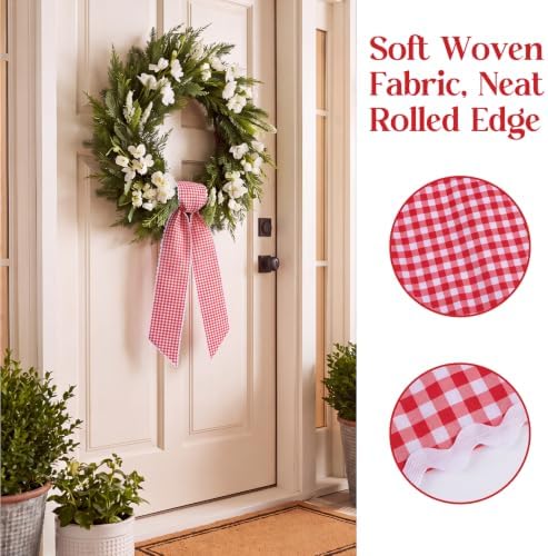 2Pcs Red White Gingham Wreath Sash Ties, 4.5"*55.1", alternate view 3