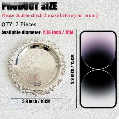 2PCS Round Coffee Table Trays, Decorative Metal Trays, Silver, 3.9 inch in Silver, alternate view 3