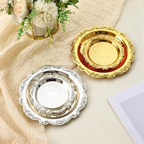 2PCS Round Coffee Table Trays, Decorative Metal Trays, Silver, 3.9 inch in Silver, alternate view 6