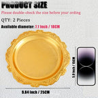 2PCS Round Decorative Metal Coffee Table Trays, Gold, 9.8 inch in Gold, alternate view 3