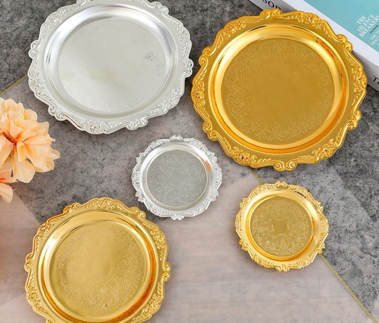 2PCS Round Decorative Metal Coffee Table Trays, Gold, 9.8 inch in Gold, alternate view 4